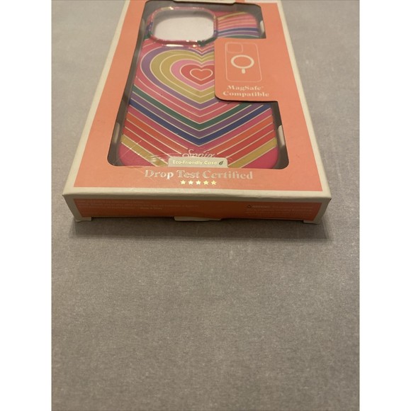 IPHONE 14 Pro case Eco-Friendly MagSafe‎ Case Neon Rainbow Hearts wireless - Picture 2 of 5